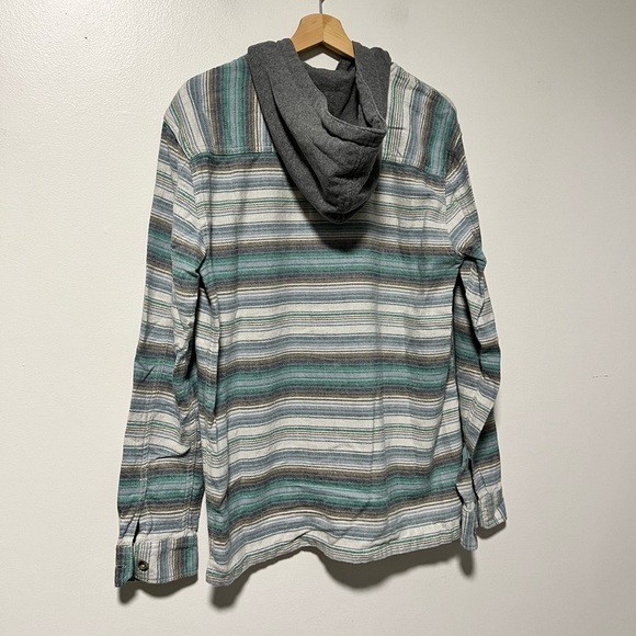 Billabong Men’s Hooded Button-Down Shirt Jacket - Medium – Green Gray Striped - Picture 6 of 15